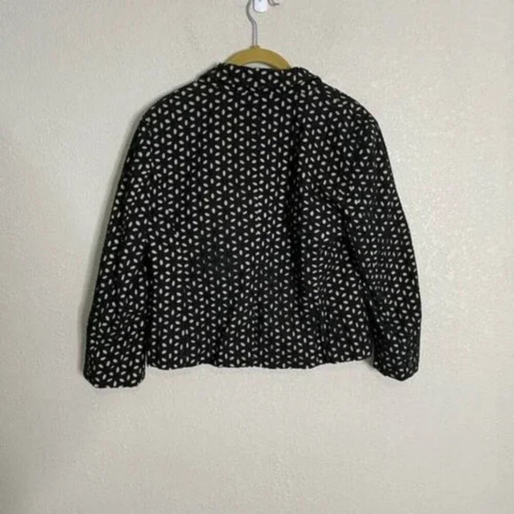 Loft Black Nude Tan Cotton Cropped Fitted Floral Eyelet Dress Blazer Jacket XS 2 - Picture 6 of 8